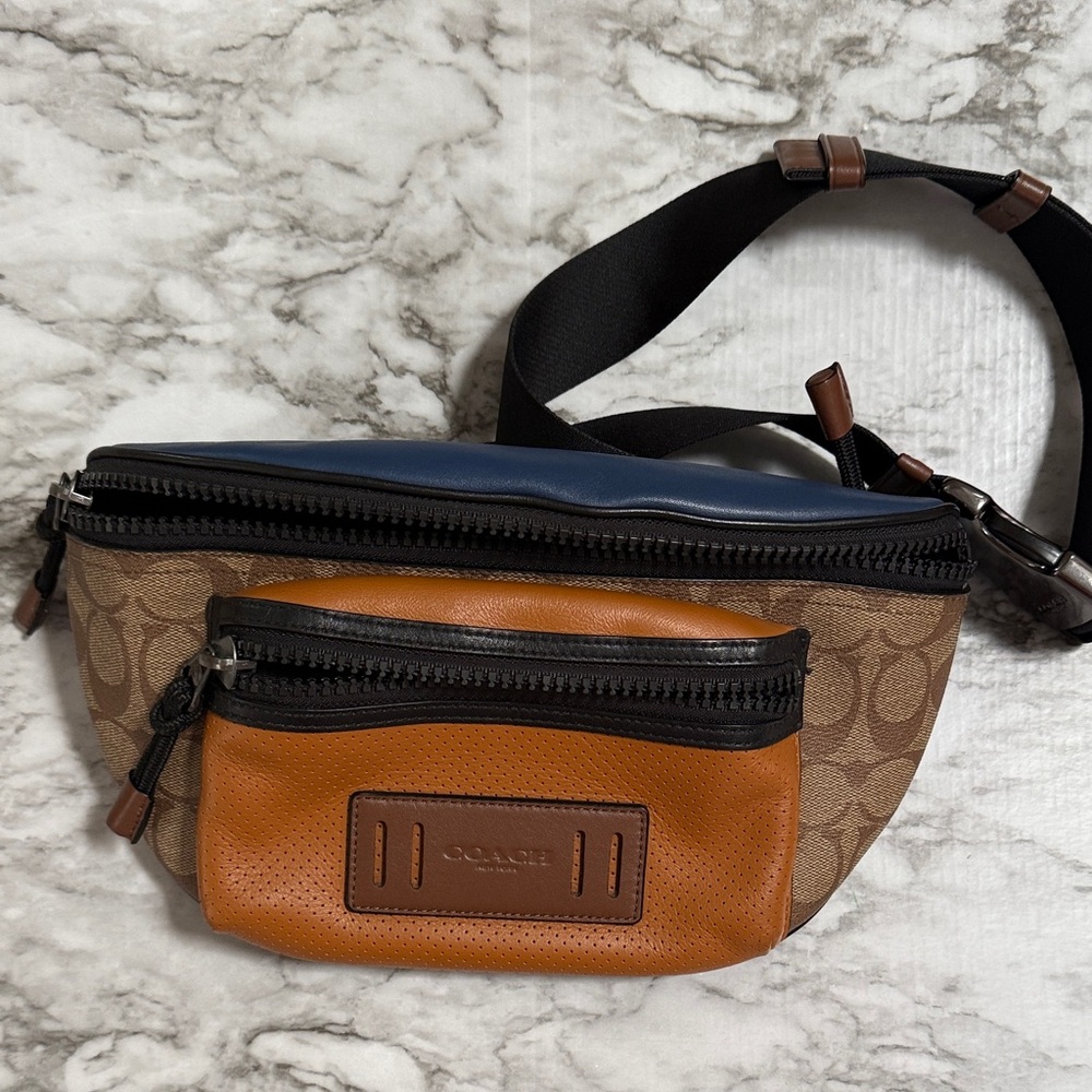 Coach Tan and Blue Belt Bag for Men
